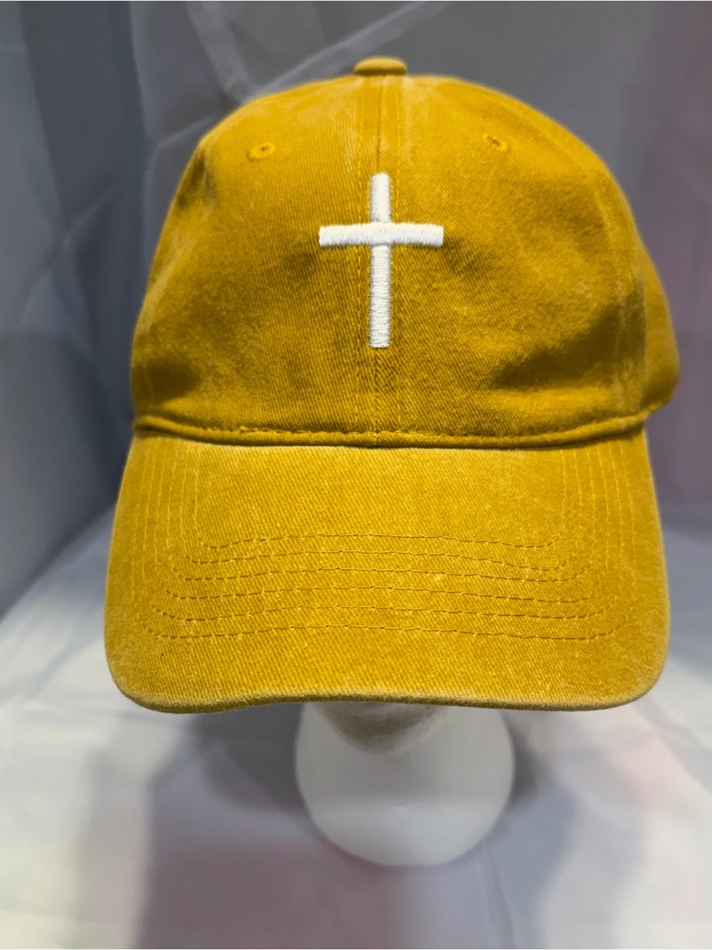 Embroidered Cross Yellow/ gold Baseball Cap Ladies one size